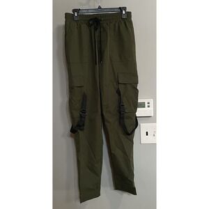 EPTM Pants Cargo Pants Olive Straps Drawstring Cotton Military Streetwear‎ Small